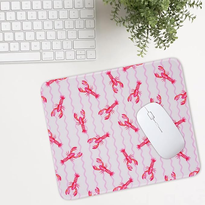 Mouse Pad for Desk with Stitched Edge, Premium Cute Washable Mouse Pads. Computer Mousepad with Non-Slip Rubber Base, Mousepads for Laptop, 9.25x7.75x0.12 inch (Crayfish Waves)