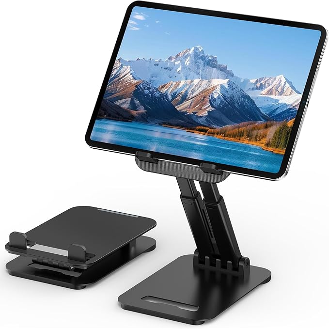Tablet Stand for iPad Holder, Adjustable Tablet Holder for Desk, Foldable Portable Monitor Stand Compatible with 4-16" Tablets Such as Kindle, Switch, iPad Pro/Air/Mini