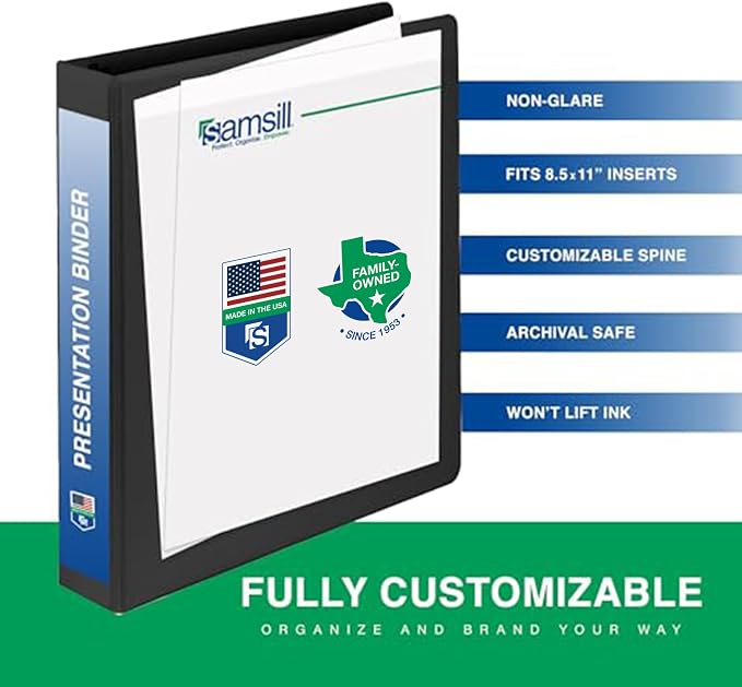 Samsill 1 Inch 3 Ring Binders, Economy Round Ring, Clear View Cover, 200 Sheet Capacity - for School, Home, Office - Black, 4 Pack