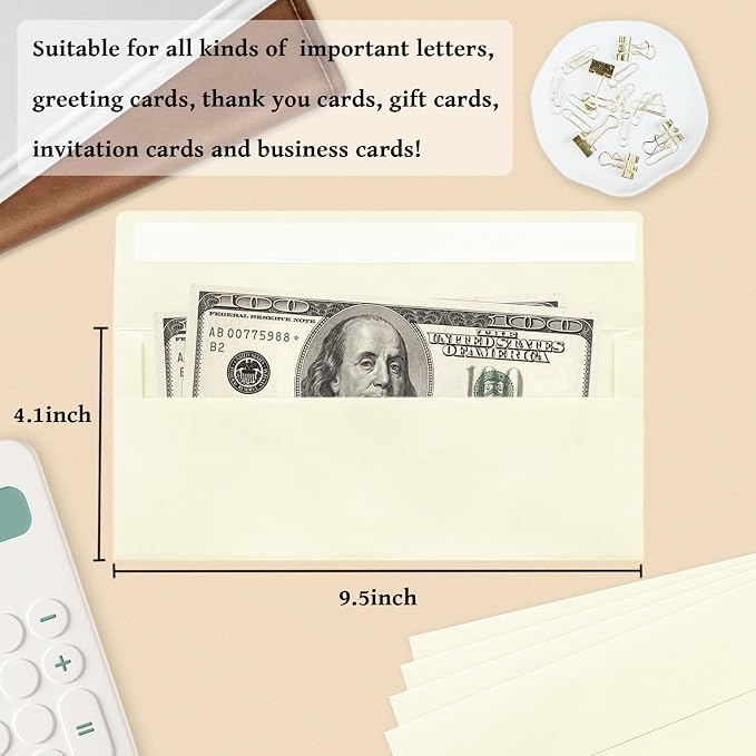 200 Pack #10 Business Envelopes, Ivory Standard Envelopes Self Seal, Letter Size Business Mailing Envelopes for Checks Letters Invoices Statements Birthday Graduation Wedding, 4 1/8 x 9 1/2 Inch