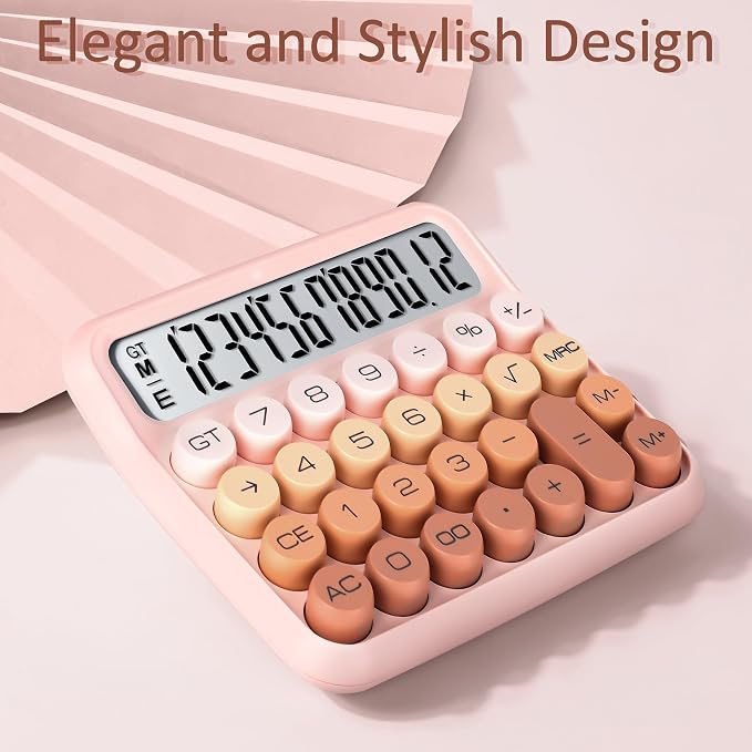 VEWINGL Mechanical Keyboard Calculator, 12 Digit LCD, Big Buttons | 5-Inch Display with Large Round Keys and 15° Tilt for Office, School, Home, and Everyday Use