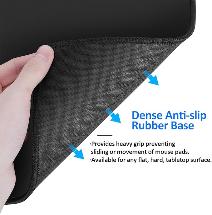 JIKIOU Mouse Pad with Non-Slip Rubber Base, Premium-Textured & Washable Computer Mousepad with Stitched Edges, Mouse Pads for Computers, Laptop, Gaming, Office & Home, 10.2 x 8.3 in, Black