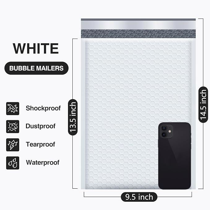 UCGOU Bubble Mailers 9.5x14.5" 40 Pack Usable Size 9.5x13.5" White Padded | Waterproof Self Seal Adhesive Large Padded Envelopes for Small Business Bubble Packaging Envelopes for Mailing Jewelry Makeup