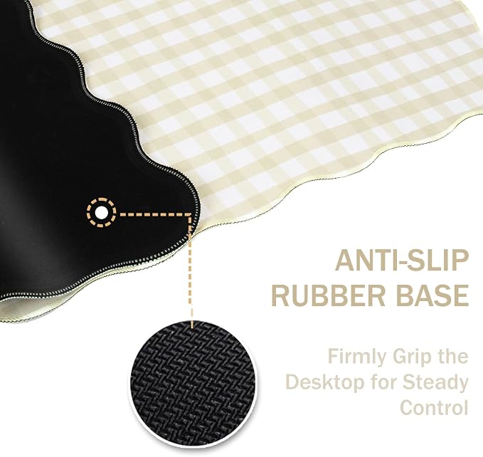 L-SPOUTTO Beige Striped Mouse Pad,Scalloped Desk Mat XXL Large Geometric Gaming Mousepad,35.4x15.7in Non-Slip Rubber Base Keyboard Pad Waterproof Desktop Mat for Laptop Computer Game Home Office