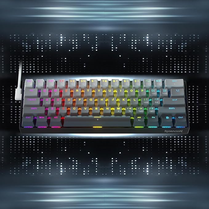 Redragon K617 GB Rapid Trigger HE Gaming Keyboard, 60% 61 Keys Wired Mechanical Keyboard w/Hyper-Fast Actuation, Dedicated Hall Effect Magnetic Switch, Actuation Point Adjustable, 8K Hz Polling Rate