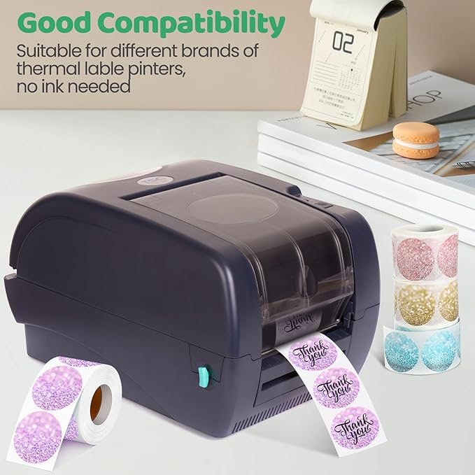 2500 Pcs 2 Inch Circle Thermal Sticker Labels Self Adhesive Round Direct Thermal Labels Multipurpose Printer Stickers for DIY Logo Design, Qr Code, Name Tag