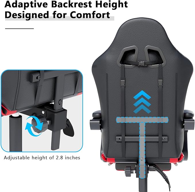Gaming Chair with Headrest and Lumbar Support, Ergonomic High Back Office Chair, Racing Style Executive Computer Desk Chair, Leather Adjustable Swivel Task Chair for Home Office (Red Black)