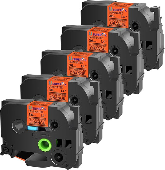 5 Pack TZe-B61 36mm Label Tape Compatible for Brother P-Touch TZe TZ Tape 36mm 1.4'' Laminated Fluo Orange TZ-B61 Black on Fluo Orange 1-1/2'' for Ptouch Label Maker PT-P910BT P900W P950W