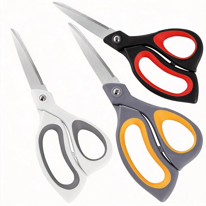 3 Pack 8.5 Inch Heavy Duty All Purpose Scissors | Professional Ultra Sharp Stainless Steel Blades for Fabric, Paper, Crafts - Comfort Soft Grip Handles for Office, Home