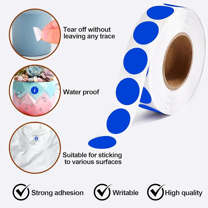 1000 Pcs Blue Round Stickers 1/2 Inch Color Circle Dot Stickers Small Code Labels for Office Shop Yard Sale Home Classroom Marking (Blue)