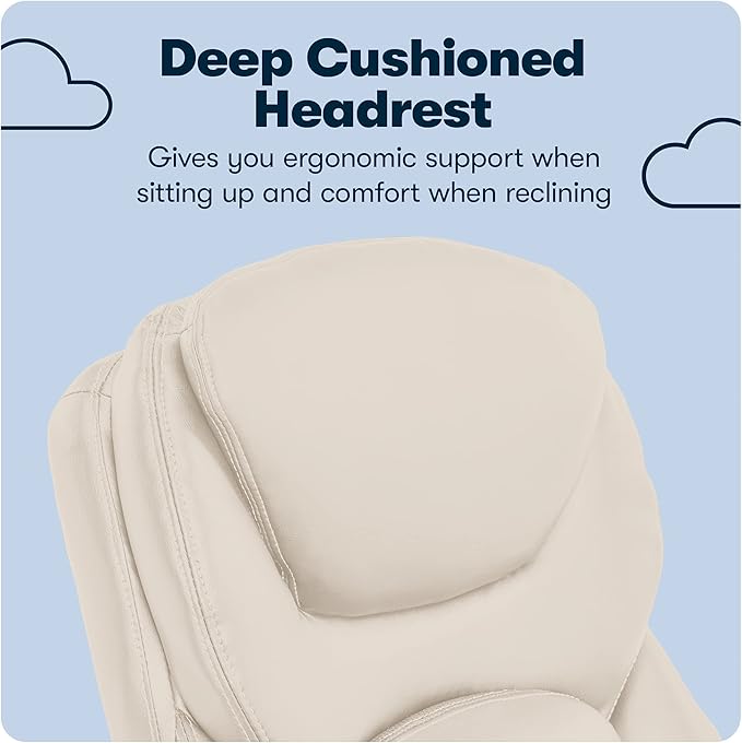 Serta Claremont Executive Office Chair with Back-In-Motion Technology, Ergonomic Mid-Back with Pivot Lumbar Support and Seat, Plush Cushion, Body Pillows, Adjustable Arms, Bonded Leather, Ivory White