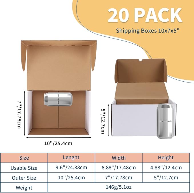 ZBEIVAN 10x7x5 White Shipping Boxes Set of 20, Corrugated Cardboard Mailer Boxes for Packaging Small Business Mailing Gifts