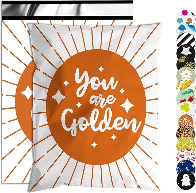 12x15.5 Poly Mailer Envelopes 50 Pack Shipping Bags with Self Adhesive, You are Golden' Mailing Envelopes, Waterproof and Tear-Proof Postal Bags