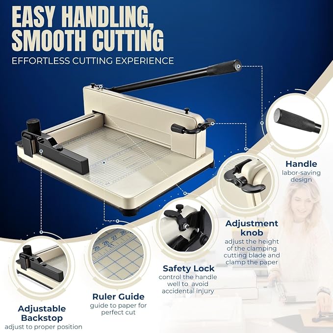 Flexzion Guillotine Paper Cutter 12" A4 Professional Industrial Heavy Duty Scrapbooking Metal Base Trimmer Machine 400 Sheet Capacity for Office Commercial Photocopy Printing Shop | Large Industrial Paper Cutter for A4 Stacks; Hardened Steel Blade for ...