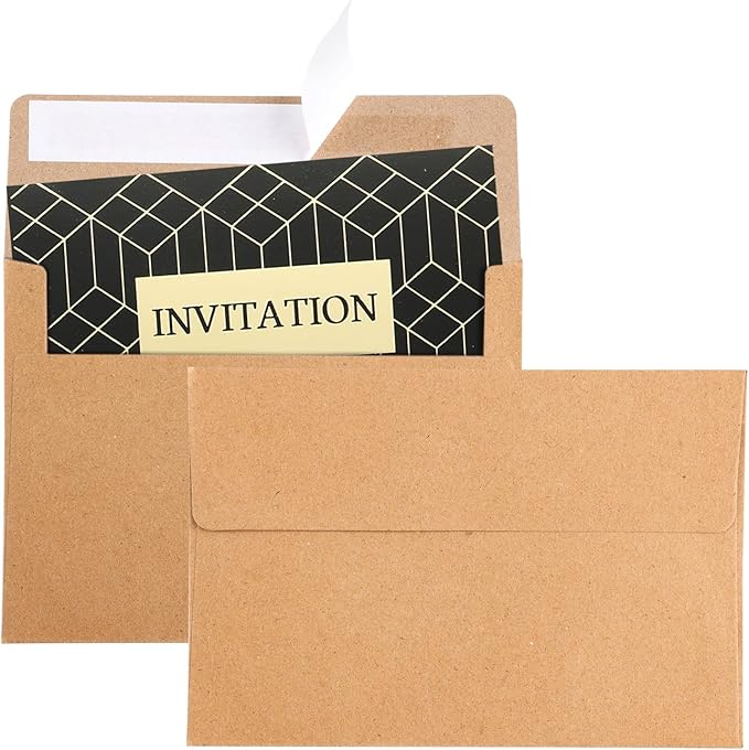 Granhoolm 50 Pack Envelopes - 5x7 for Invitations & Greeting Cards - Peel & Press, Ideal for Weddings (Kraft)