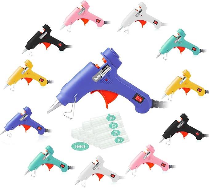 Hot Glue Gun, 12 Pack Mini Glue Gun with 120 Glue Sticks, Craft Glue Gun Kit, Glue Gun Pack, Hot Melt Glue Gun Set for Kids' Crafts, Wood, Glass, DIY Arts, School, and Home Projects - Multicolor