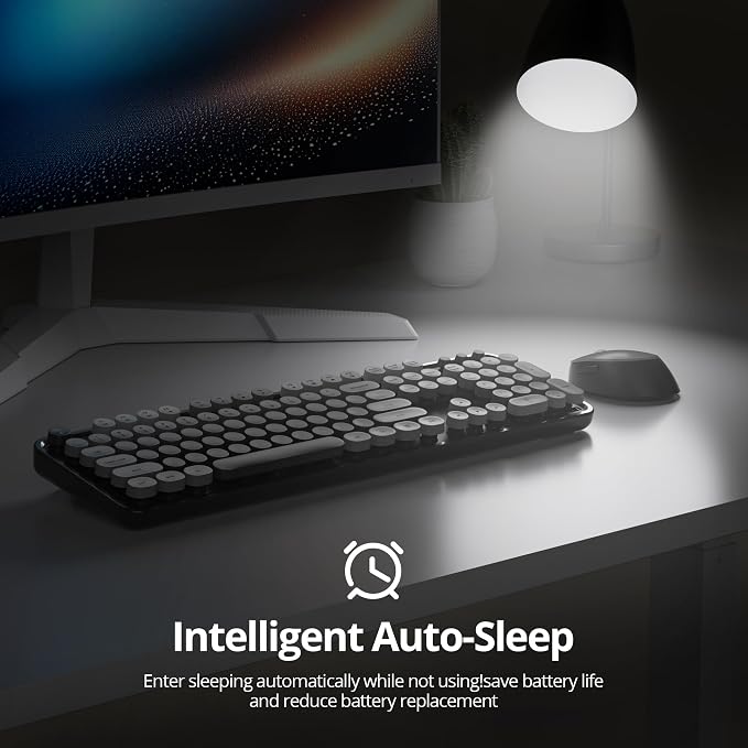 Guffercty kred Colorful Grey Wireless Keyboard and Mouse Combo, Retro Typewriter Wireless Full-Size Cute Office Keyboard 2.4GHz with Round Keycaps for Desktop Laptop and PC(Gradient Black)