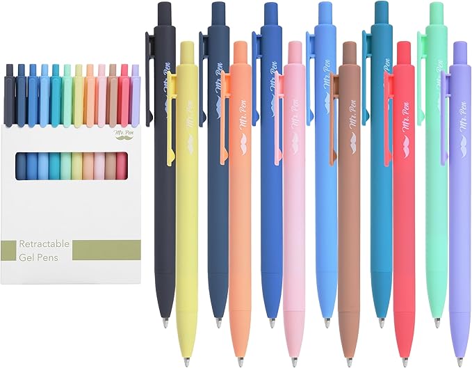 Mr. Pen- Retractable Gel Pens, 12 Pack, Fast Dry, Gel Pens Fine Point 0.7mm, Retractable Pens, Cute Pens