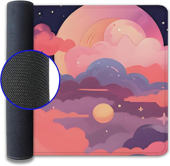 Red Cloud Desk Mat Cute Mouse Pad,Kawaii Anime Large Mousepad with Non-Slip Stitched Edges,Keyboard Mouse Mat Desk Pad for Women Girl Work Office Home(27.5X11.8 in)