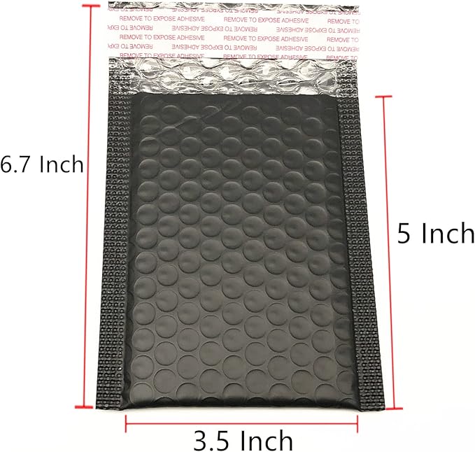 3.5x5 Inch Black Poly Bubble Mailers Small Padded Envelopes Self-Sealing Shipping Bags 100 Pack