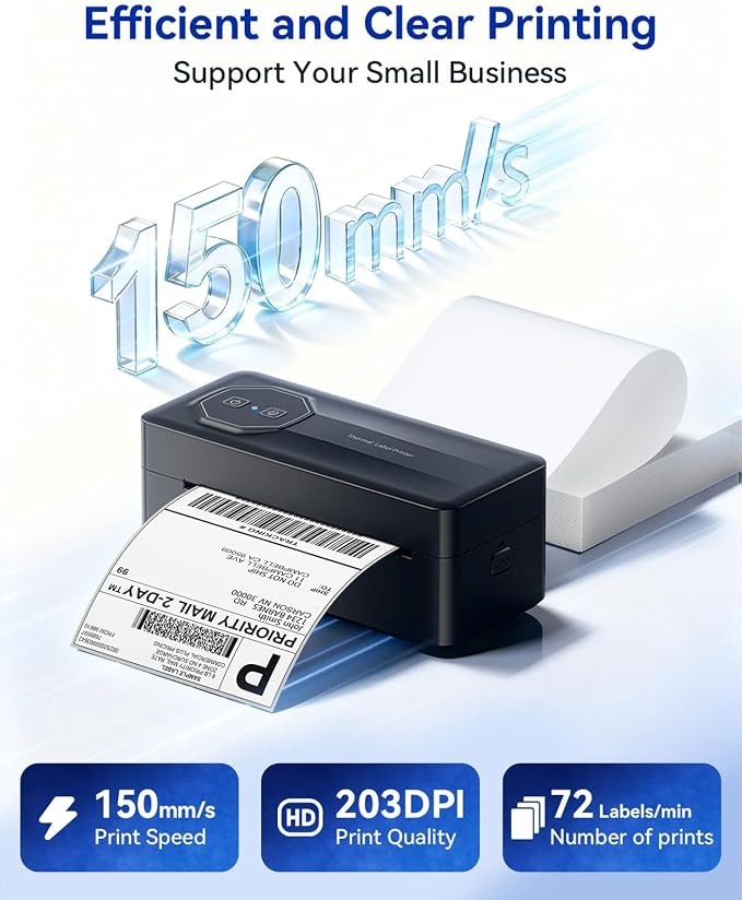 TATTMUSE Bluetooth Thermal Shipping Label Wireless 4x6 Label Printer | Printer for Small Business and Shipping Packages, Compatible with iPhone Android Windows Mac, Amazon, USPS, UPS, Black