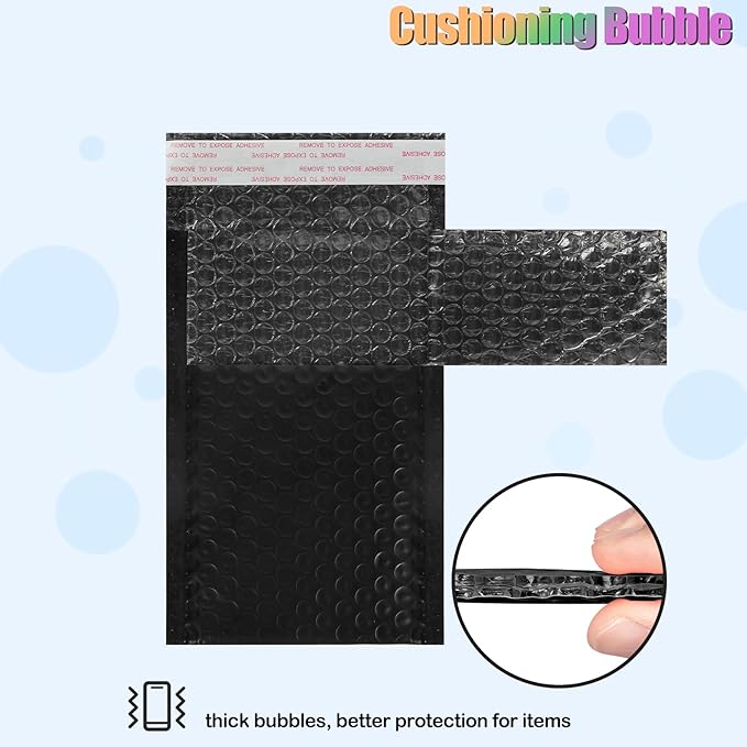 4x8 Inch Bubble Mailers 100 Pack Black Self Seal Padded Envelopes Usable Size 4x7" Waterproof Mailing Shipping Bags for Small Business Mailing Jewelry Makeup