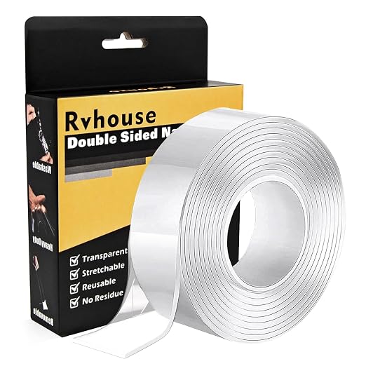 Heavy Duty Double Sided Tape, 2 x 80 in, Clear, 1 Pack | Removable washable nano gel holds 6 lbs per 4 sq in; wide clear tape for carpet, posters, pictures, home office and RV