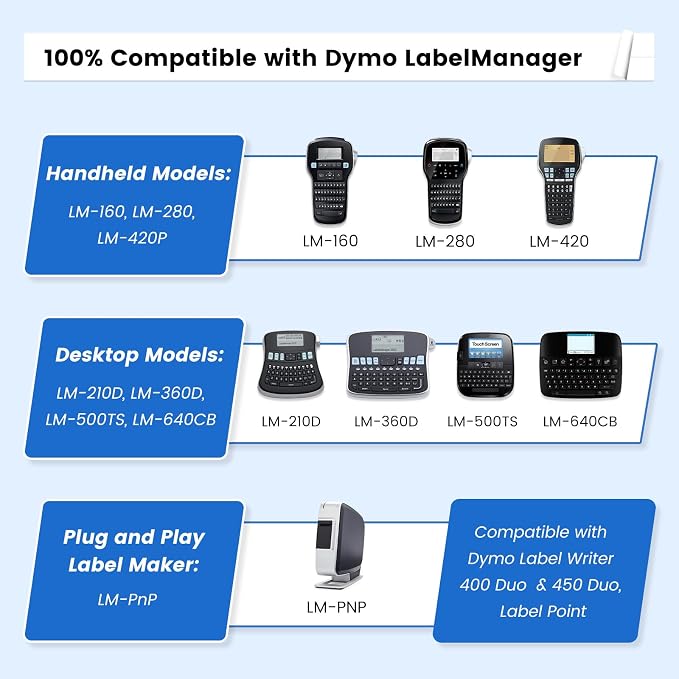 Freshworld 6X Replace for DYMO Label Maker Refills D1 3/8 Inch x 23Ft White | Durable Compatible with Dymo D1 Label Tape Cartridges 40913 for LabelManager160 210D 280 360D 420P 500TS 640CB PnP ColorPop