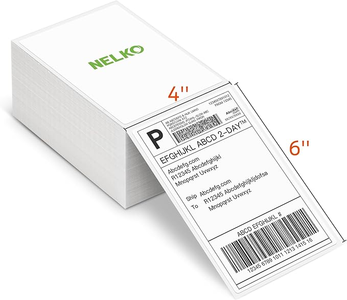 Nelko Genuine 4x6 Direct Thermal Shipping Label (Pack of 500 Fan-Fold Labels), 4x6 Thermal Labels for Nelko PL70E Shipping Label Printer, Perforated and Strong Adhesive, Commercial Grade