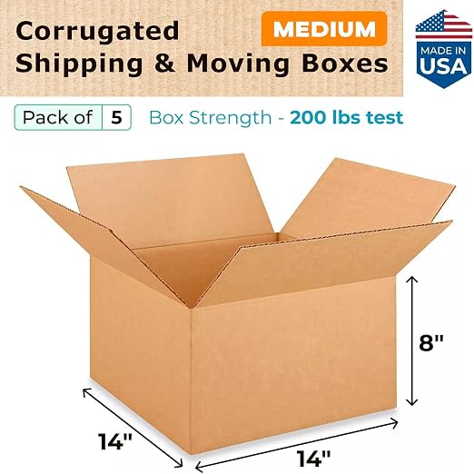 Medium Moving & Shipping Boxes 14 x 14 x 8 inches (5-Pack) - Extra Strength 200 lb vs Regular - USA-Made Corrugated Heavy Duty Moving Boxes - Cardboard Carton Box by IDL Packaging | Extra Strength 200 lb vs Regular - Corrugated Heavy Duty Moving Boxes ...
