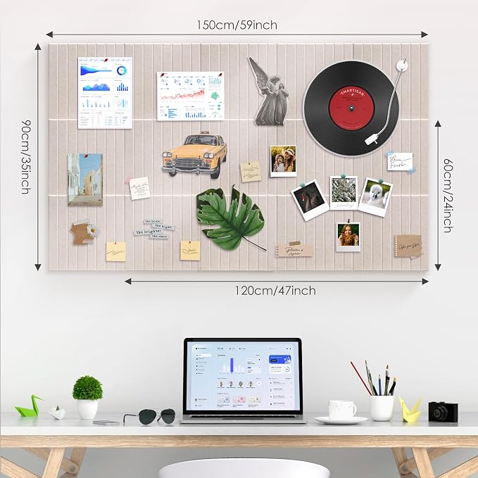 Large Bulletin Board 59" X 36" Cork Boards for Wall Alternative 15 Pack Oatmeal Fine-Stripe Felt Bulletin Board 96 Safe Adhesive 35 Push Pins for Office School Home Room Decor