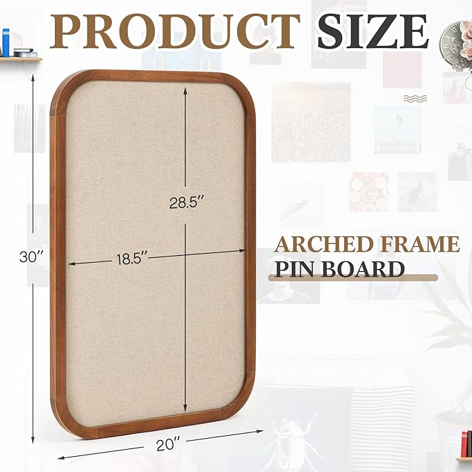 Vintage Framed Pin Board Linen Display Bulletin Board Large Ornate Fabric Picture Photo Pinboard Memo Decorative Prayer Pinboard Ornate for Wall Gift(Rectangle,20'' X 30'',Light Brown)
