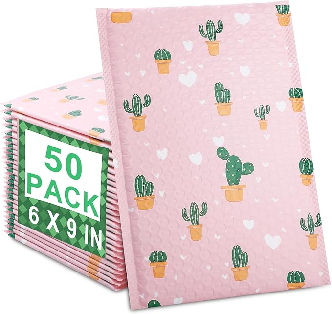 50 Pack Bubble Mailers 6x9 Inch,Self Sealing Adhesive Padded Envelopes,Waterproof Cute Bubble Mailers,Cushioning Shipping Envelopes for Packaging, Mailing, Gifts, Small Business
