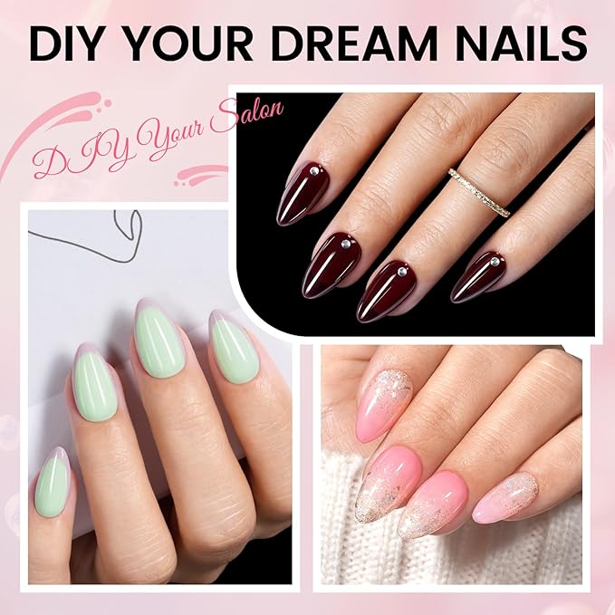 AILLSA Gel Nail Extension Kit Short Almond Nail Tips 120pcs, Solid Gel Nail Glue with U V Lamp for DIY