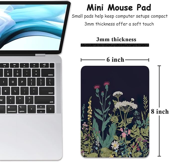 Dapesuom Small Mouse Pad, 6 x 8 Inch Thick Rubber Premium-Textured Non-Slip Portable & Washable Mini Mouse Mat for Women Men Wireless Laptops Keyboard Tray Gaming Work Computer Travel, Elegant Flower