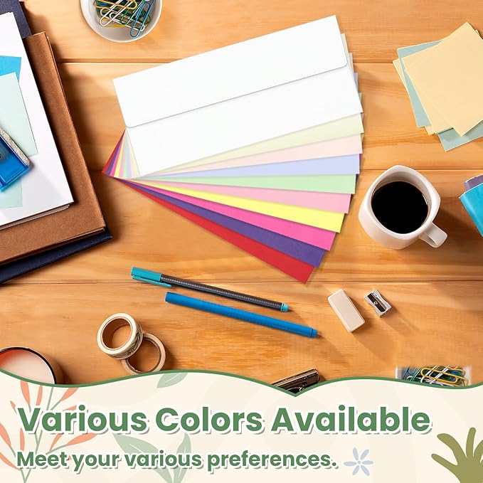 Colorful #10 Business Envelopes Self Seal 200 Pack, Colored Envelopes Letter Size, Standard Mailing Envelope for Office, Checks, Letters, Invoices, Statements, Wedding, 4-1/8 x 9-1/2 inch