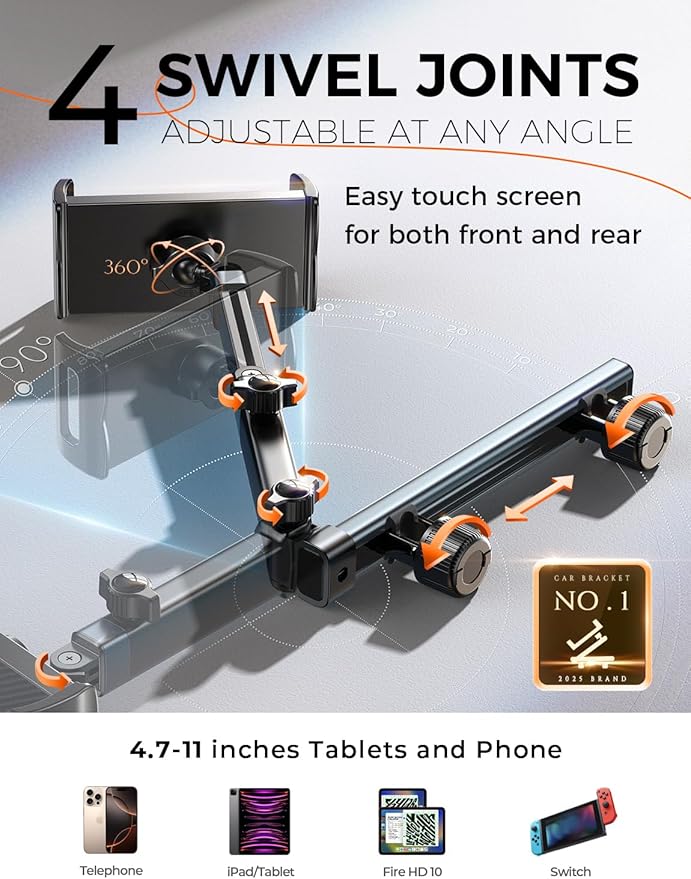 LISEN for iPad Holder Car Road Trip Essentials Activities for Kids Travel Gifts Car Accessories for Women Interior, Truck Accessories 3in1 Tablet Holder Back Seat Car Organizer Camping Headrest