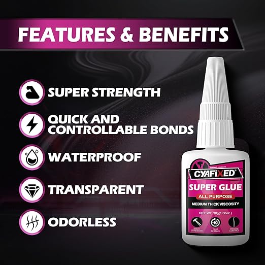 Super Glue Liquid, Instant Clear Cyanoacrylate Medium Thick Viscosity Adhesive, Food Safe CA Glue For Shoe Repair Leather Ceramic Plastic Glass Metal Wood Aquarium Porcelain Rubber Pottery Model Craft