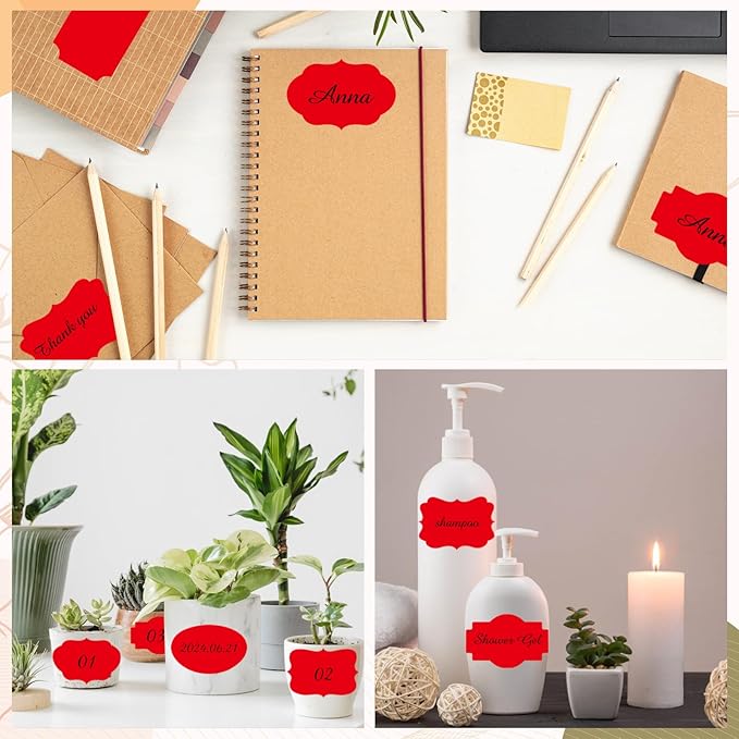 Red Labels - 250 PCS 3" x 2" Fancy Shape Stickers for Storage Box or Food Jars