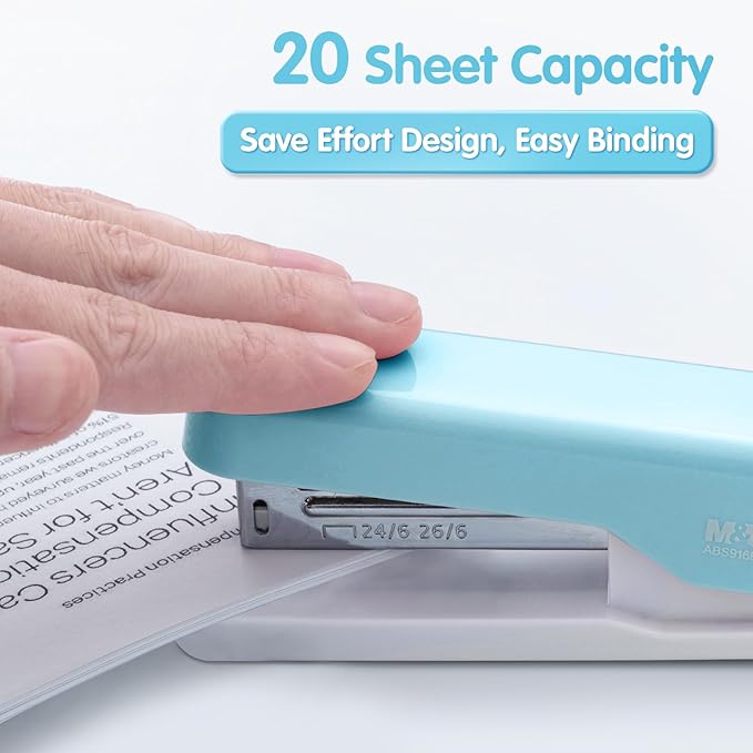 M&G Desktop Stapler, Basic Office Stapler with 1000 Staples, 20 Sheet Capacity, Portable Small Desk Staplers for School Home Office (Blue)