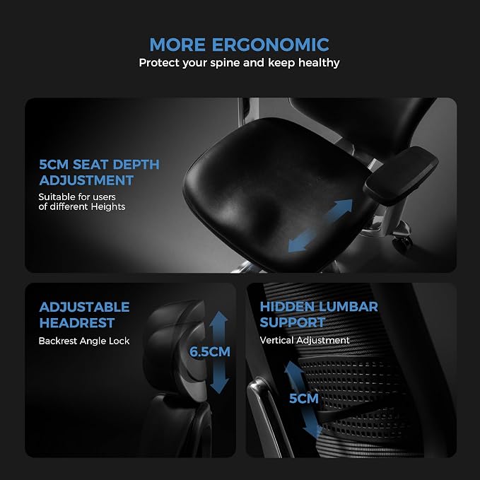TOMU Genuine Leather Office Chair - Ergonomic Executive Office Chair for Boss and Manager, with Adjustable armrest, Headrest, Lumbar Support and Reclining Back- Luxury and Commercial