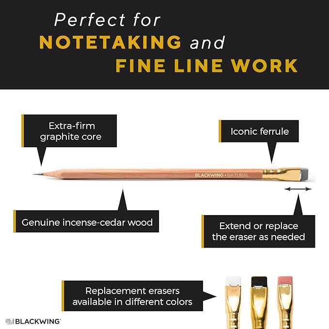 Blackwing Natural Pencils - 12 Count, Nautral Wood Design, Premium Japanese Graphite, Long lasting Extra-Firm Lead