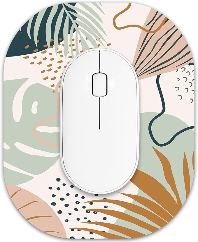 Small Mouse Pad 6 x 7 Inch, Oval Mini Mouse Pad with Non-Slip Rubber Base, Waterproof Compact Mouse Mat for Laptop Computer Wireless Mouse Keyboard Tray Home Office Travel, Green Leaves