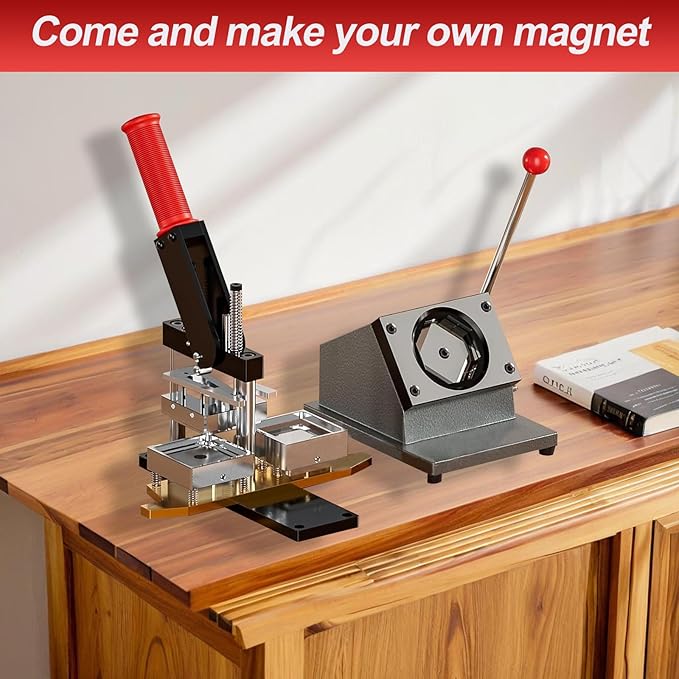 2x2in Square Fridge Magnets Badge Maker Machine DIY Photo Refrigerator Sticker Magnet Press Machine+Paper Cutter+100pcs Materials
