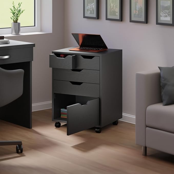 Winsome Halifax Mobile Storage Cabinet with 5 Drawers, Black | Stylish & Functional Home Storage Cabinet for Filing, Kitchen Organization, Moveable Furniture for Office, Dorms, Apartments