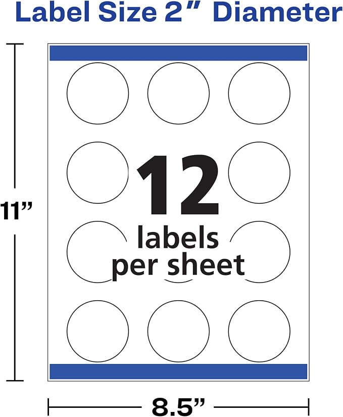 Avery® Printable Round Labels, Sure Feed® Technology, Glossy White Labels, 2" Diameter, Permanent Adhesive, Laser/Inkjet, 120 Per Pack for 240 Total (2-Pack of 22807)