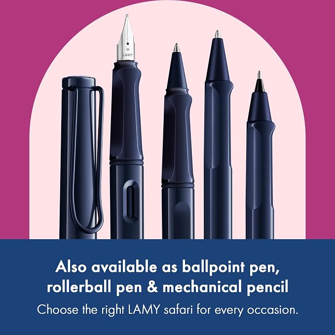 LAMY safari dark dusk - Fountain Pen with ergonomic grip & polished steel nib in size M - ideal for any Writing & Calligraphy - including LAMY T 10 blue cartridge - Right-Handed