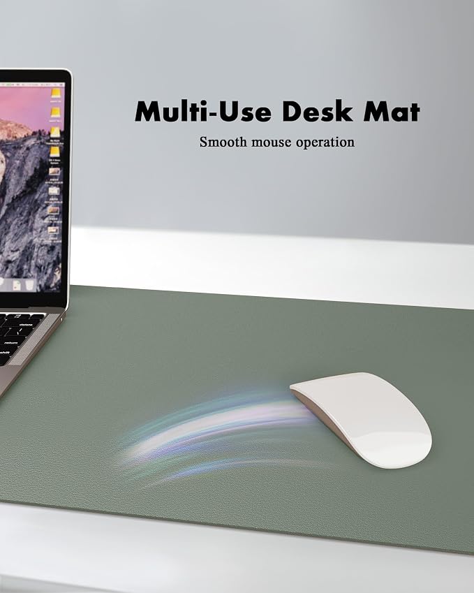 YSAGi Double-Sided Desk Pad, 35.4"x17"Leather Desk Mat, Eco Cork Desk Pad Protector,Large Mouse Pad,Waterproof Desk Blotter for Office/Home(Jungle Green)