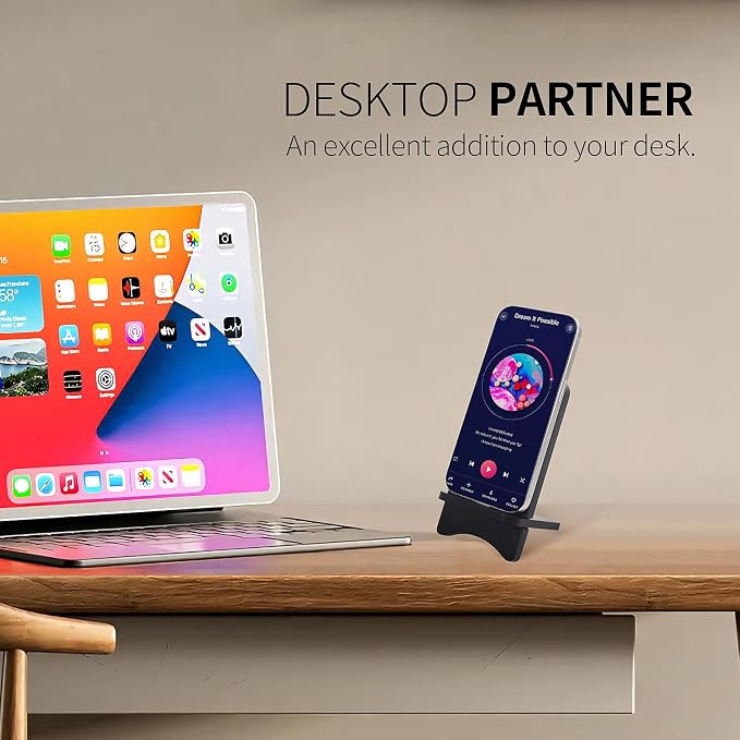 Solid Wood Simple Phone Stand, Desktop Stand,Tablets Tablet Display Stand, Compatible with All Phones (Black Wood)
