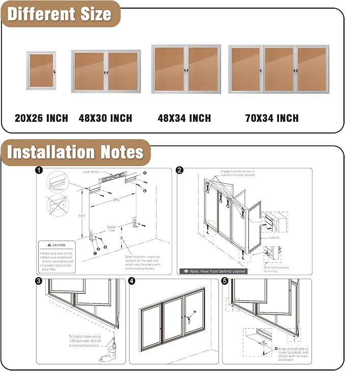 Mifuro 70"x34" Enclosed Bulletin Board, Outdoor Lockable Weather-Resistant Aluminum Cork Noticeboard for School & Office, Silver Frame w/Cork